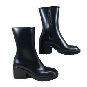 NEW! INC Everett Black Faux Leather Rain Boots Women’s Size 10